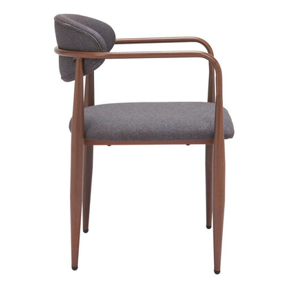 Set of Two Gray and Brown Upholstery Open Back Dining Arm Chairs