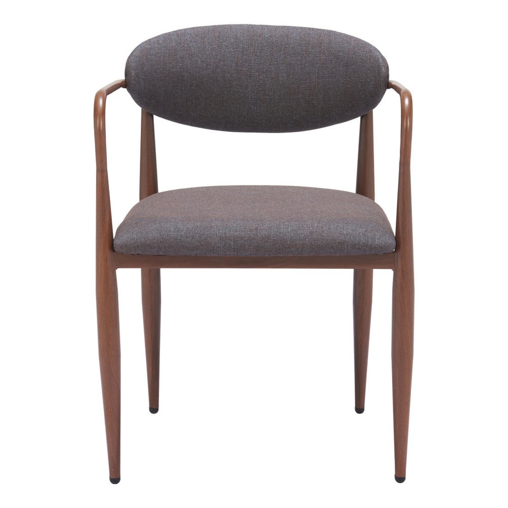 Set of Two Gray and Brown Upholstery Open Back Dining Arm Chairs