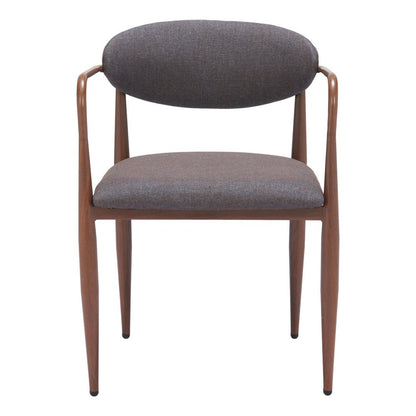 Set of Two Gray and Brown Upholstery Open Back Dining Arm Chairs