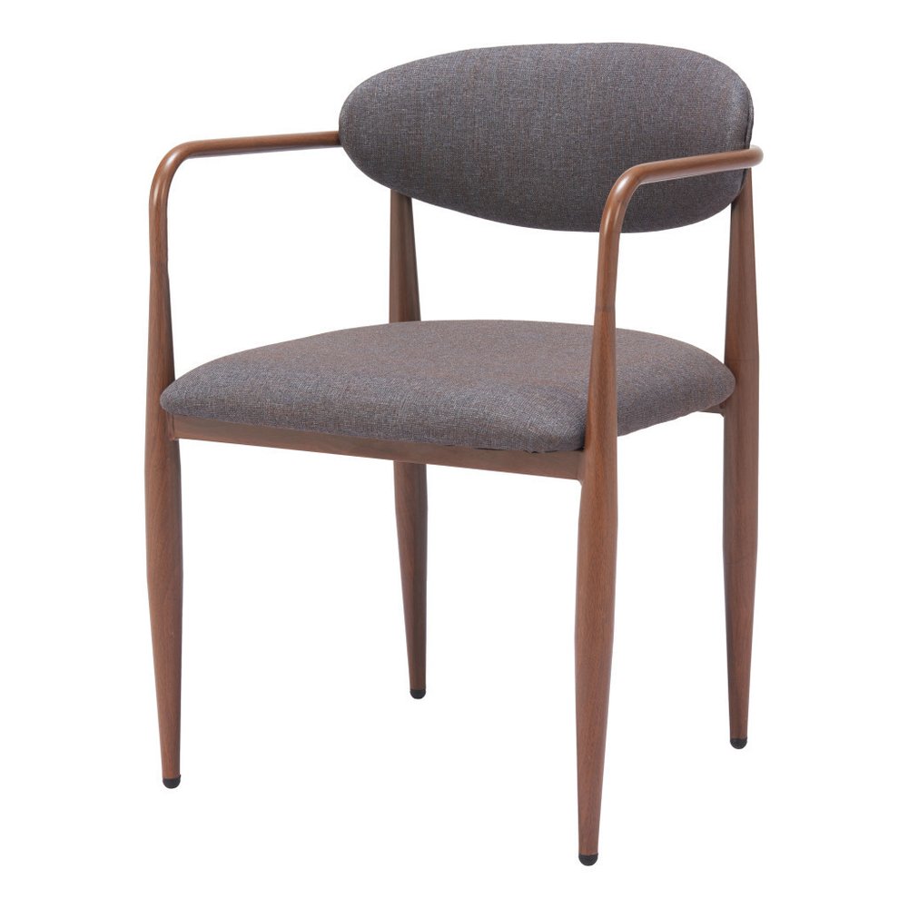 Set of Two Gray and Brown Upholstery Open Back Dining Arm Chairs