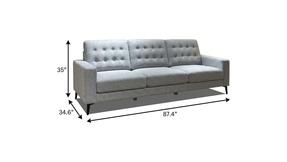 87" Gray Fabric Sofa