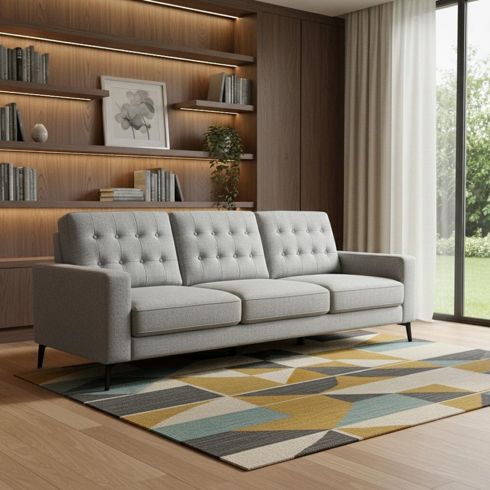 87" Gray Fabric Sofa