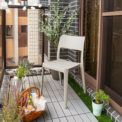 Set of Two Taupe Heavy Duty Plastic Outdoor Stacking Accent Chairs