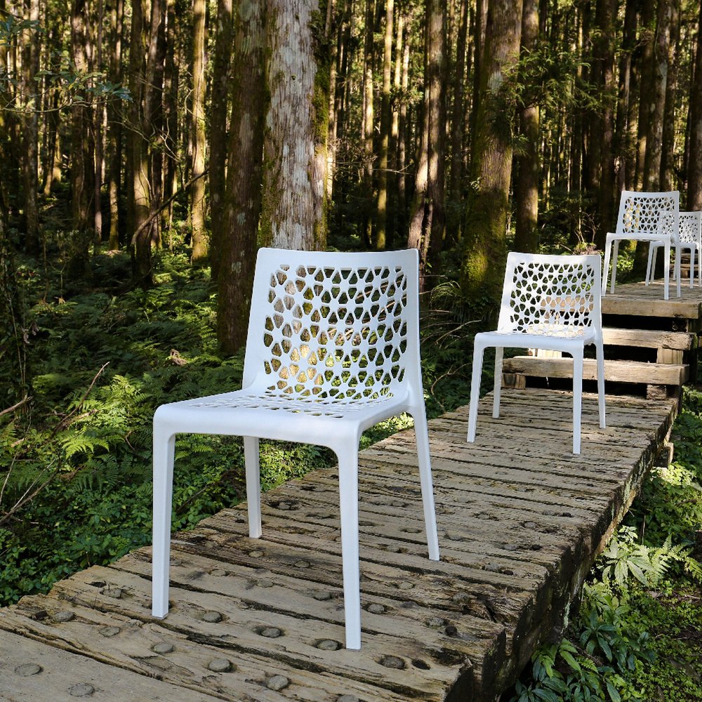 Set of Two Baby Blue Heavy Duty Plastic Outdoor Stacking Dining Chairs