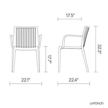 Set of Two Yellow Heavy Duty Plastic Outdoor Stacking Arm Chairs