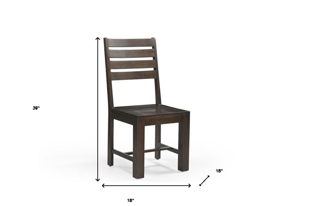 Set of Two Brown Solid Wood Ladder Back Dining Side Chairs