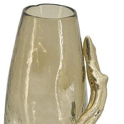 18" Champagne Glass And Metal Table Vase