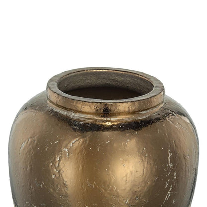 16" Antiqued Bronze And Light Gray Color Block Ceramic Round Jug Vase