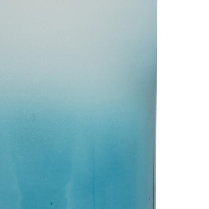 18" Blue White And Gold Ombre Glass And Aluminum Pedestal Table Vase