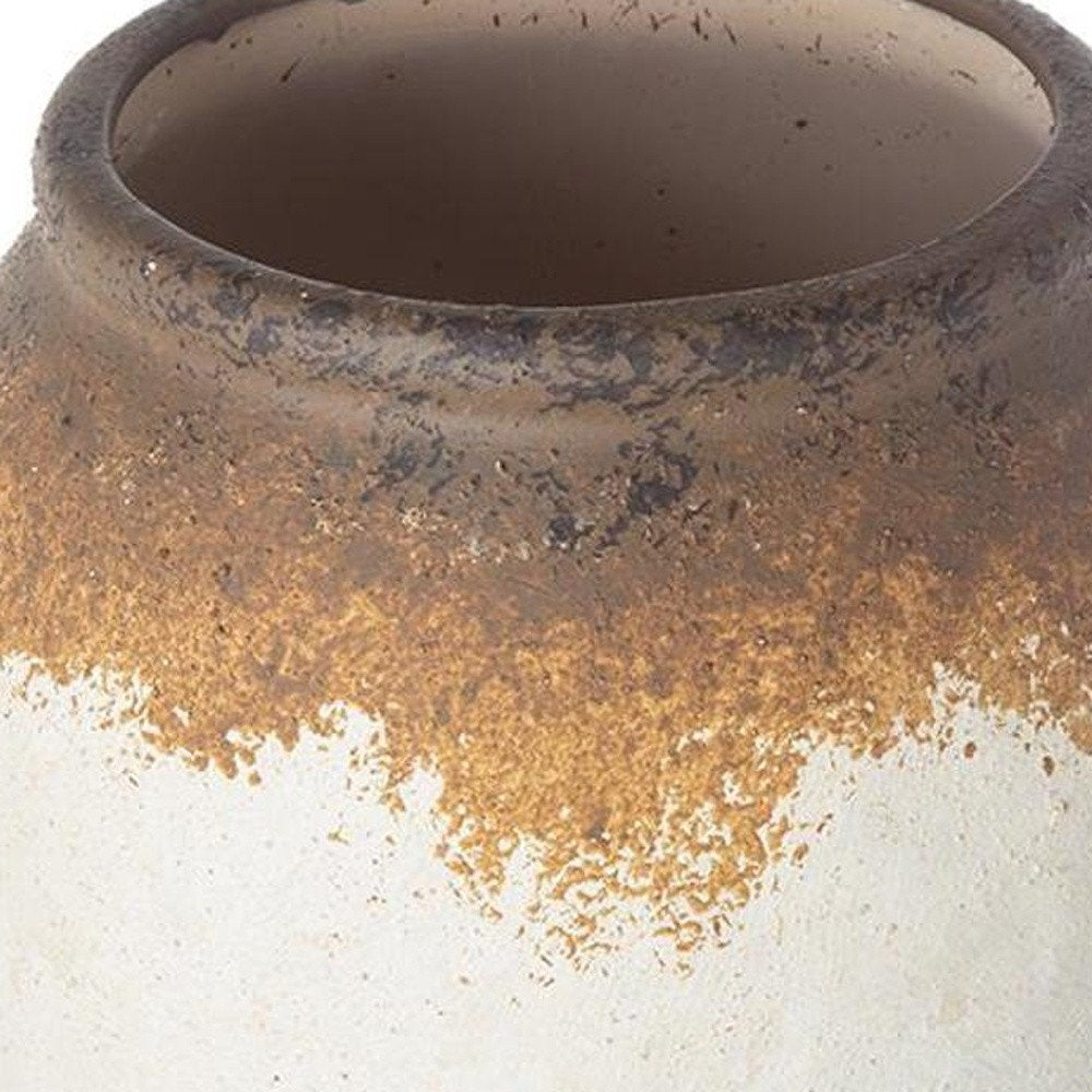 10" Brown And White Color Block Ceramic Round Jug Vase