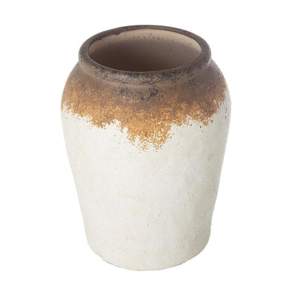 10" Brown And White Color Block Ceramic Round Jug Vase