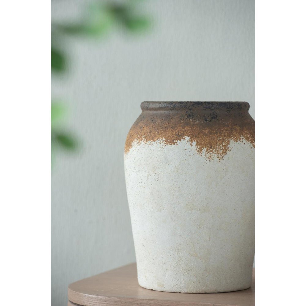 10" Brown And White Color Block Ceramic Round Jug Vase