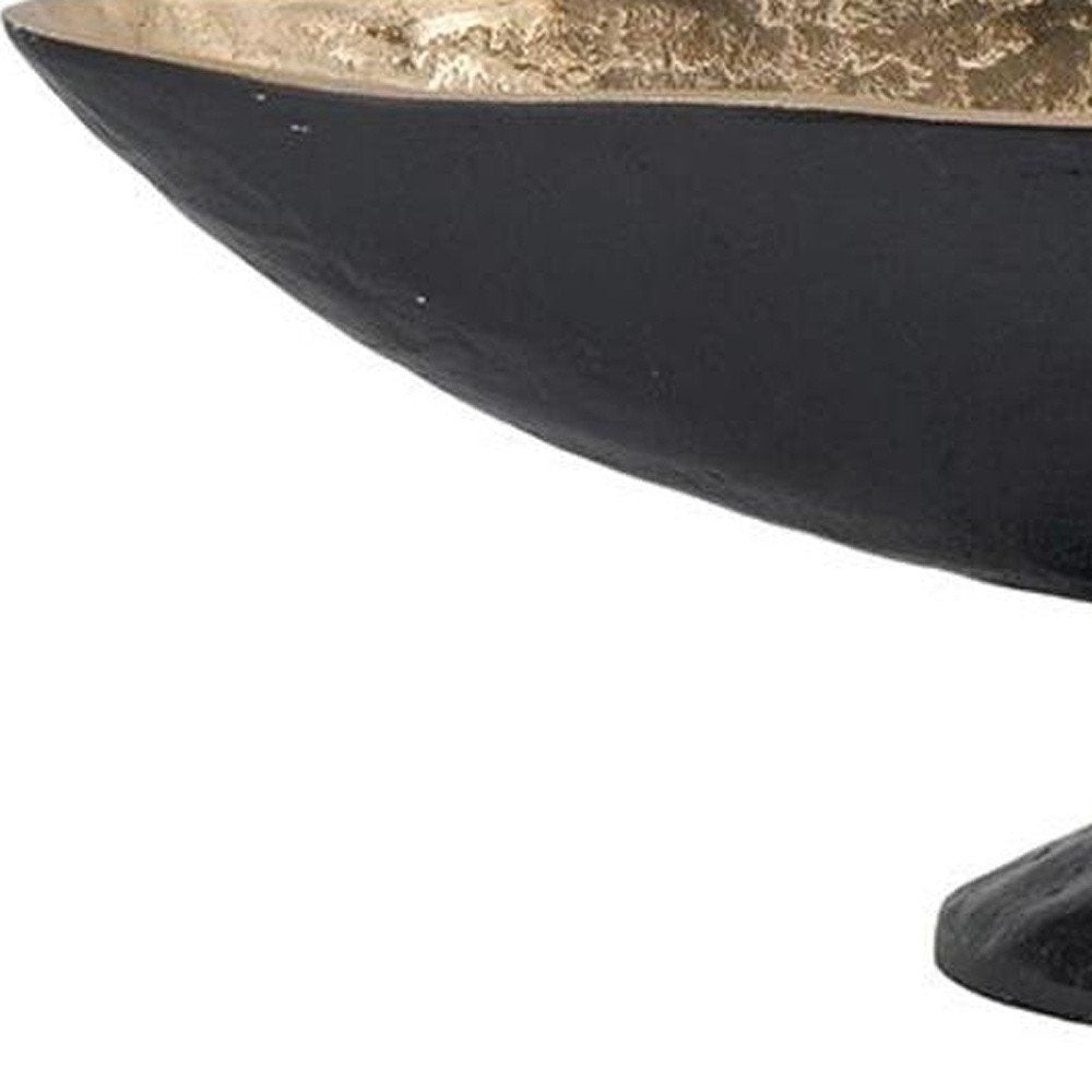 14" Black And Gold Aluminum Oval Pedestal Centerpiece Bowl
