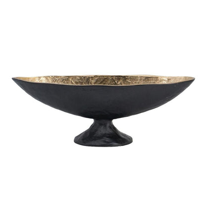 14" Black And Gold Aluminum Oval Pedestal Centerpiece Bowl