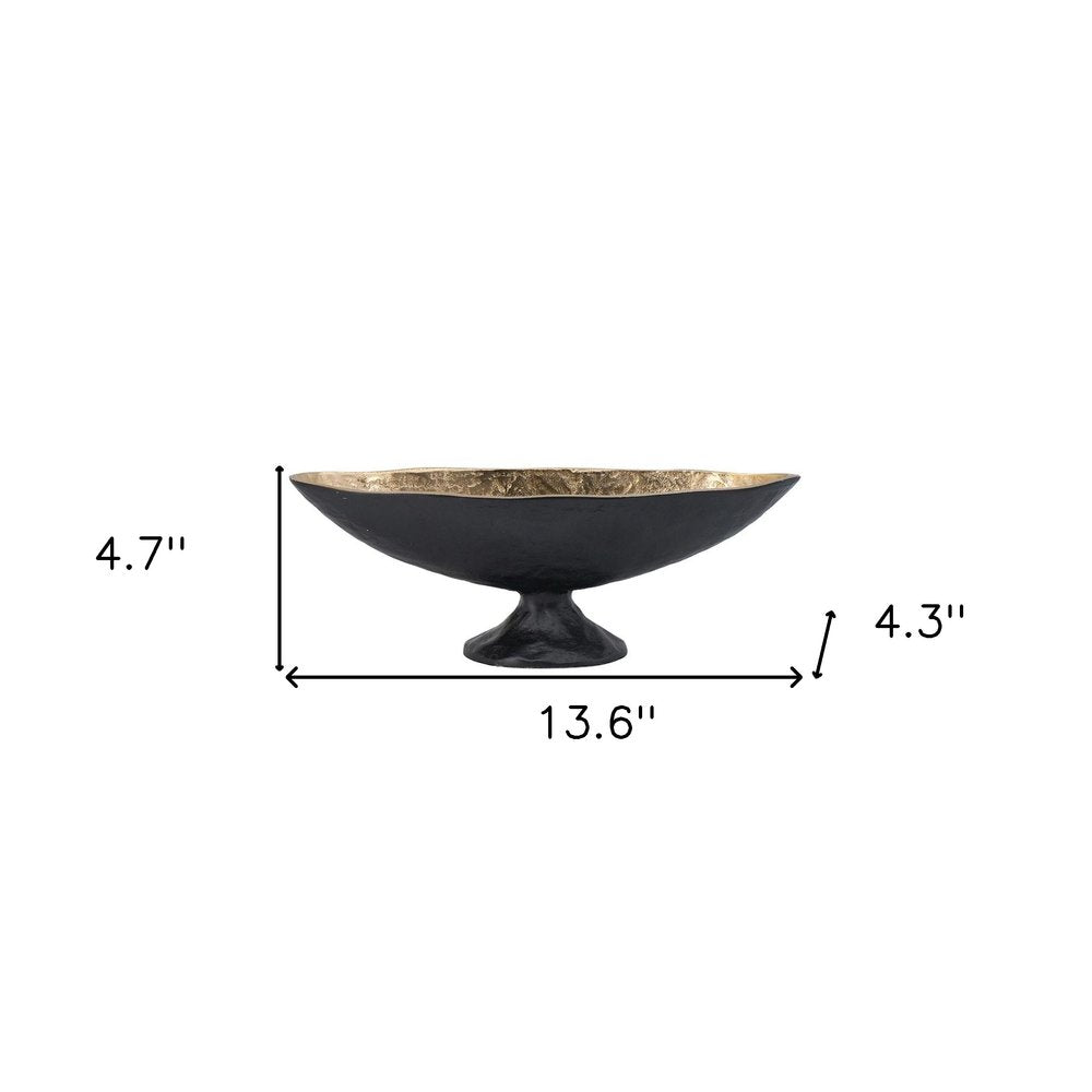 14" Black And Gold Aluminum Oval Pedestal Centerpiece Bowl