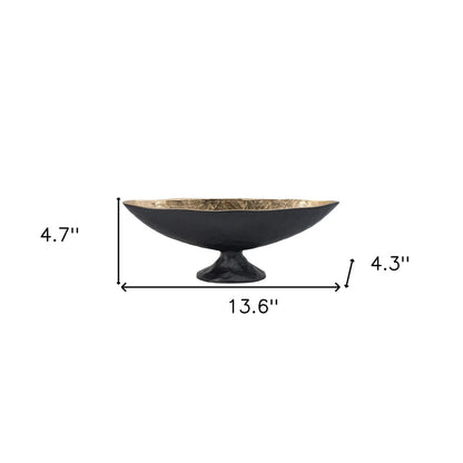 14" Black And Gold Aluminum Oval Pedestal Centerpiece Bowl