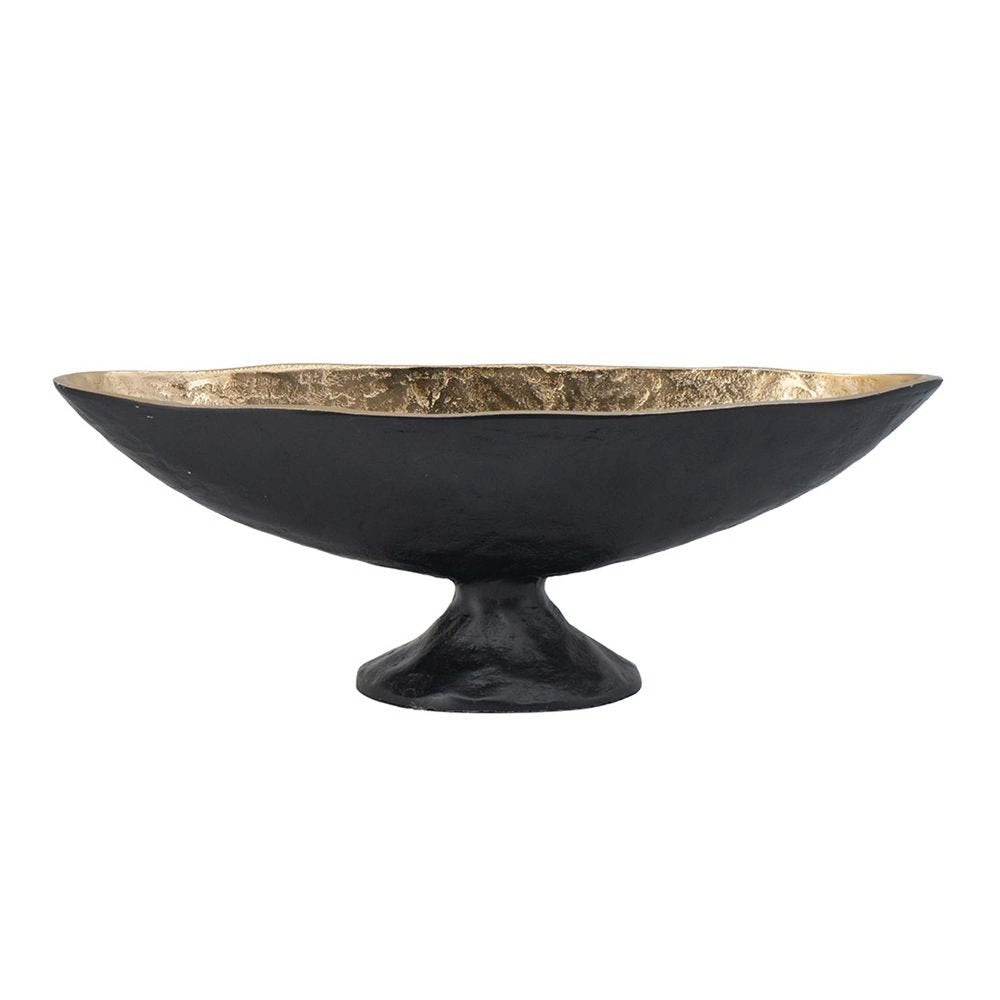14" Black And Gold Aluminum Oval Pedestal Centerpiece Bowl