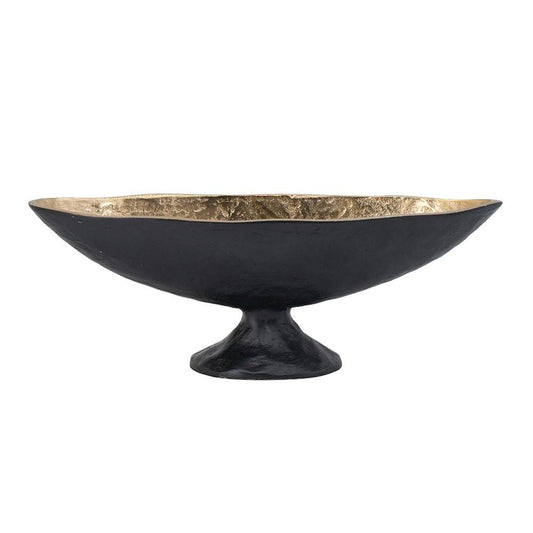 14" Black And Gold Aluminum Oval Pedestal Centerpiece Bowl