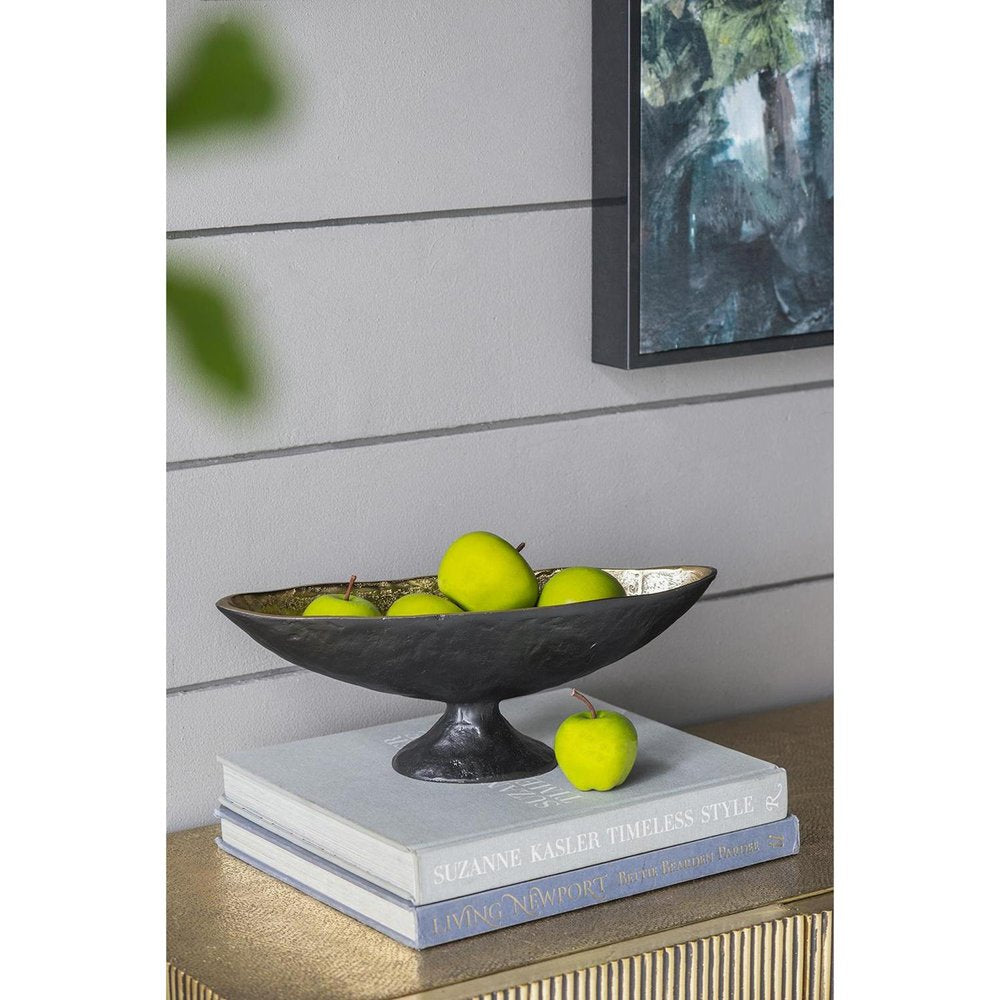 14" Black And Gold Aluminum Oval Pedestal Centerpiece Bowl