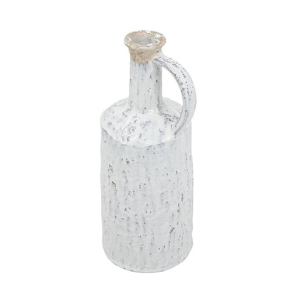 13" White Terracotta Cylinder Jug Vase