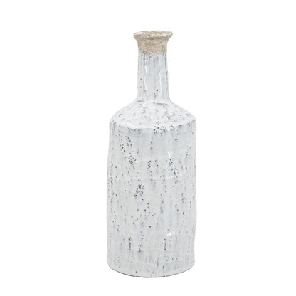 13" White Terracotta Cylinder Jug Vase