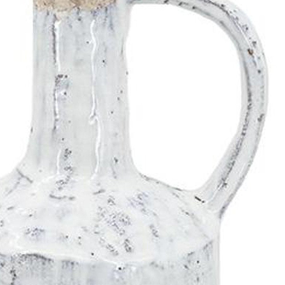 13" White Terracotta Cylinder Jug Vase