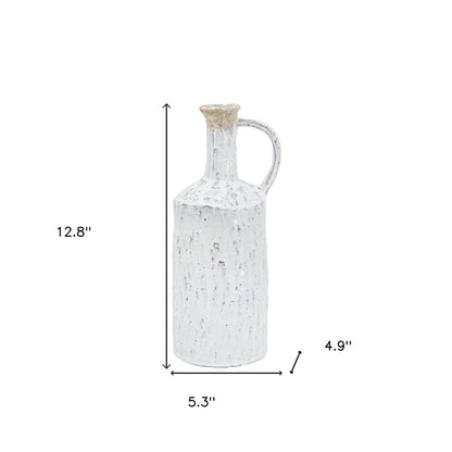 13" White Terracotta Cylinder Jug Vase