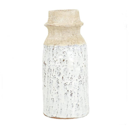 10" Beige And Ivory Cylinder Terracotta Table Vase