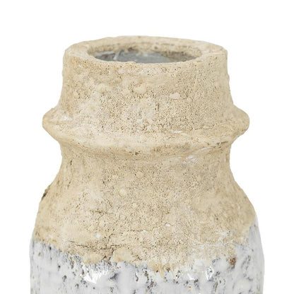 10" Beige And Ivory Cylinder Terracotta Table Vase