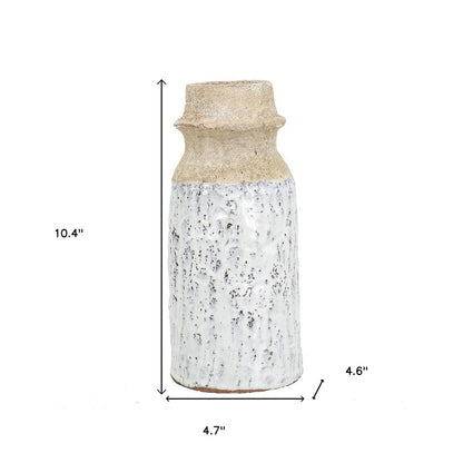 10" Beige And Ivory Cylinder Terracotta Table Vase