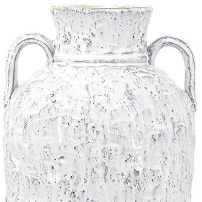 16" Beige And Ivory Amphora Terracotta Urn