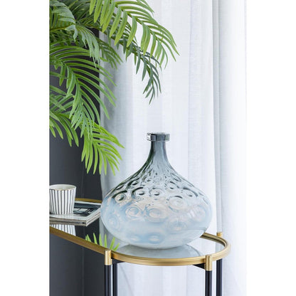 13" Light Blue Hammered Glass Table Vase