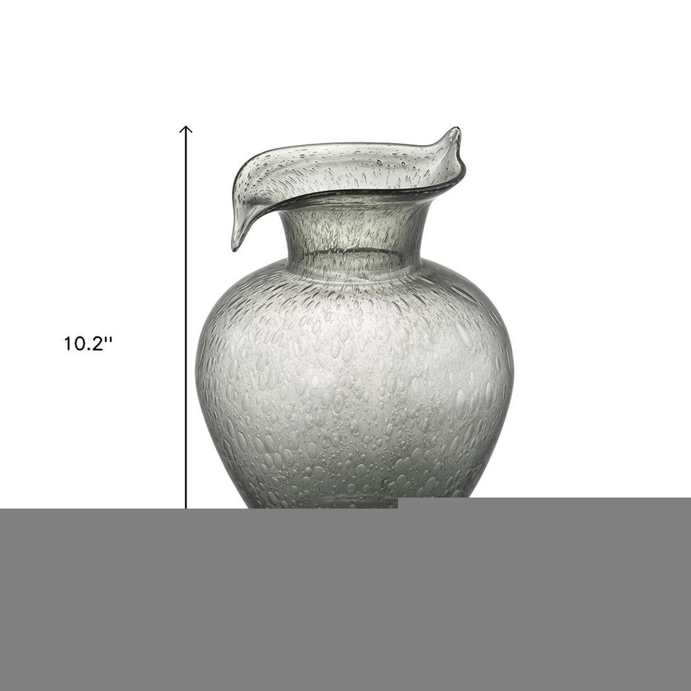 10" Light Gray Bubble Glass Round Table Vase