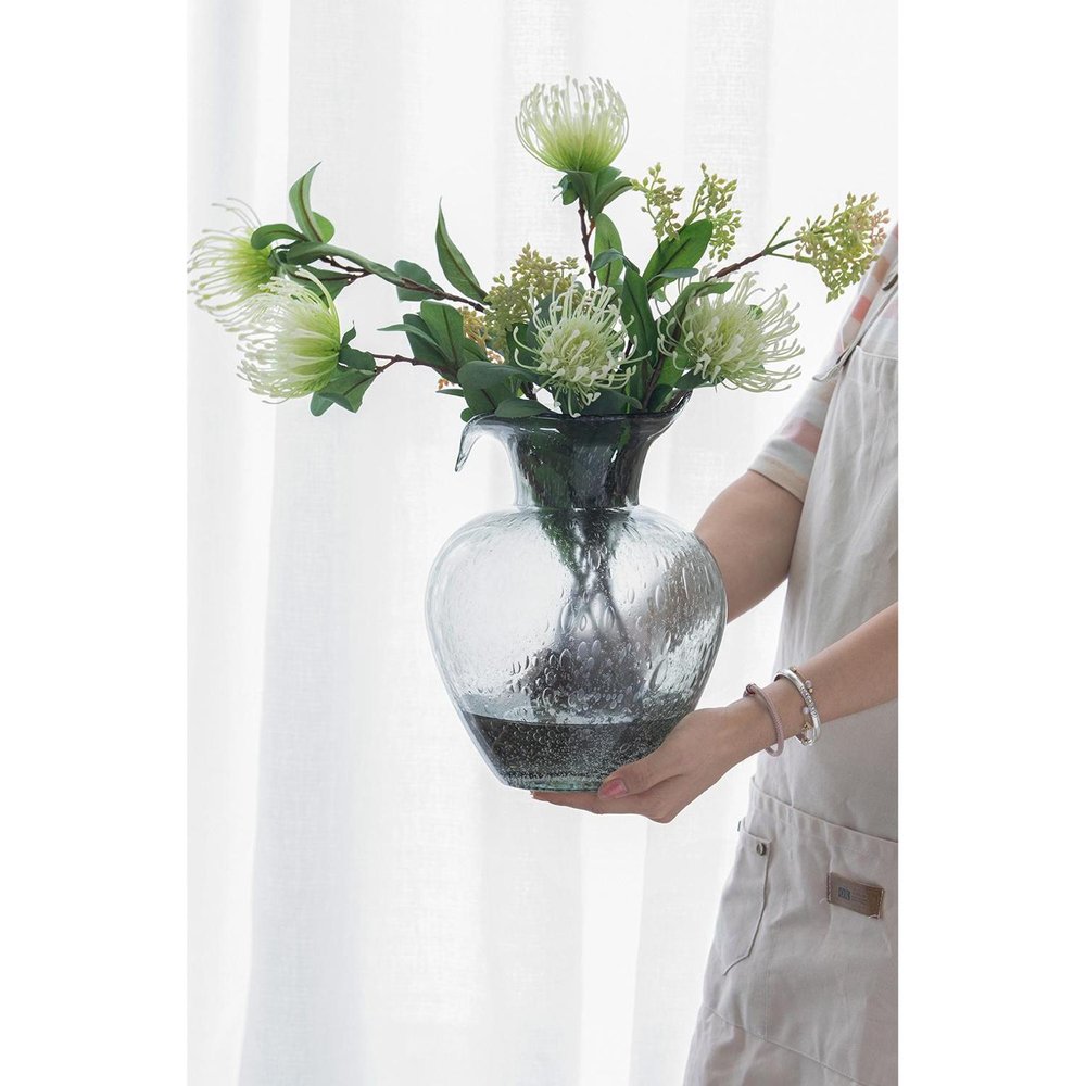 10" Light Gray Bubble Glass Round Table Vase