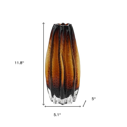 12" Burnt Umber Wavy Glass Table Vase