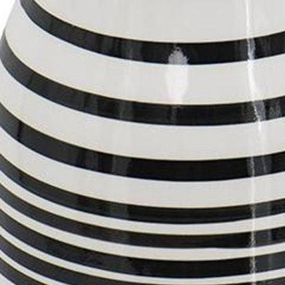 18" Black And White Hand Painted Stripe Ceramic Table Vase