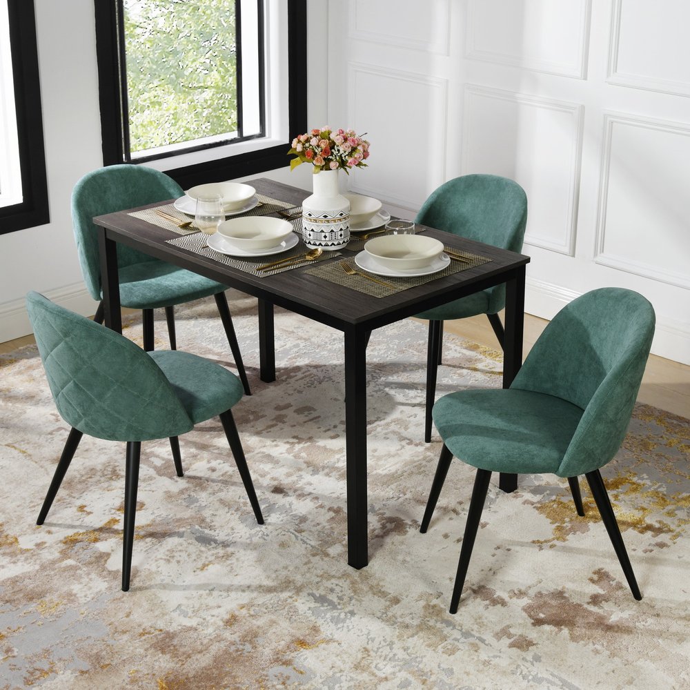 Set of Two Green and Black Upholstered Fabric Dining Side Chairs