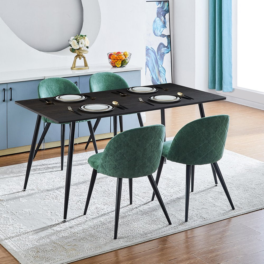 Set of Two Green and Black Upholstered Fabric Dining Side Chairs