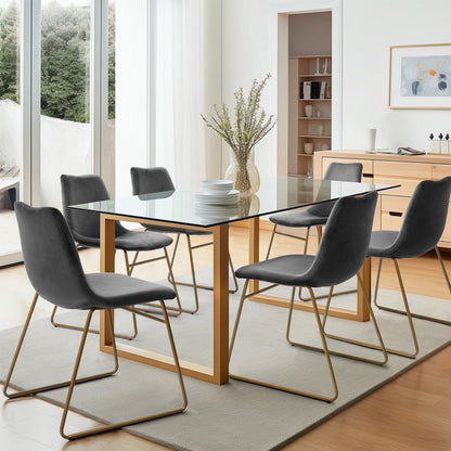 Set of Two Dark Green and Gold Velvet and Metal Dining Side Chairs