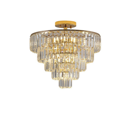 Gold Ten Light Metal Semi-Flush Chandelier With Gold Shades