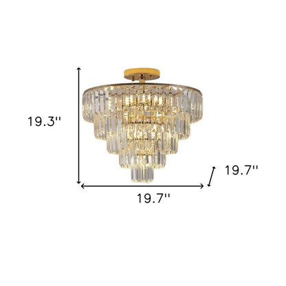 Gold Ten Light Metal Semi-Flush Chandelier With Gold Shades