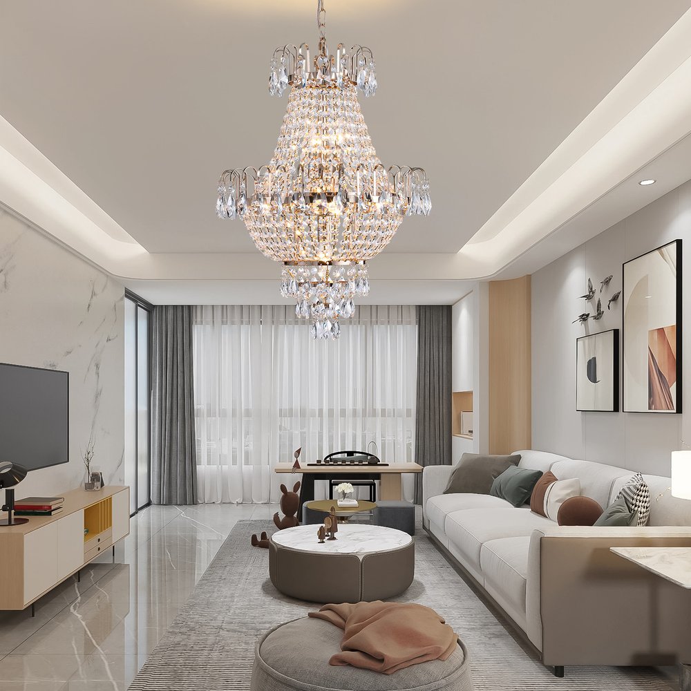 Gold Seven Light Metal Chandelier With Gold Shades