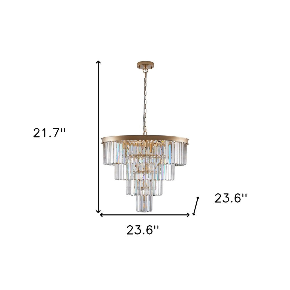 Gold Twelve Light Metal Chandelier With Gold Shades