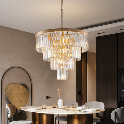 Gold Twelve Light Metal Chandelier With Gold Shades