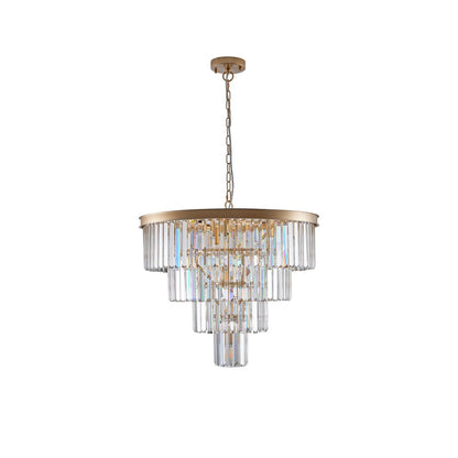 Gold Twelve Light Metal Chandelier With Gold Shades