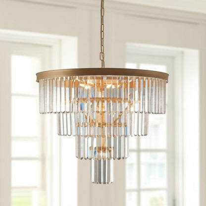 Gold Twelve Light Metal Chandelier With Gold Shades