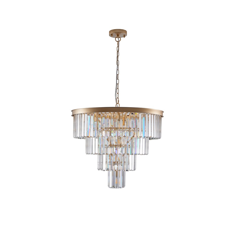 Gold Twelve Light Metal Chandelier With Gold Shades