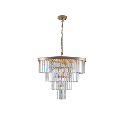 Gold Twelve Light Metal Chandelier With Gold Shades