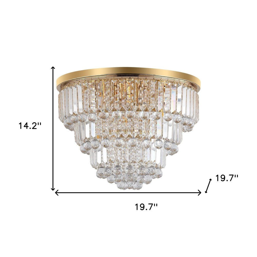 Gold Six Light Crystal Flush Chandelier With Gold Shades