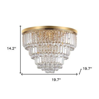 Gold Six Light Crystal Flush Chandelier With Gold Shades